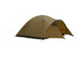 Een groene tent met een vooringang voor kamperen.