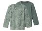 Twee kinderlongsleeves, één saliegroen met dinoprint en één effen donkergroen.