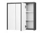 Armoire murale grise et blanche avec portes et étagères.