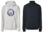 Sweat à capuche gris clair avec imprimé voilier et sweat-shirt zippé bleu marine.