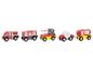 Ensemble de train jouet en bois sur le thème des pompiers, comprenant un camion de pompiers et des wagons.