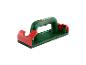 Support de papier de verre vert Parkside avec pinces rouges.