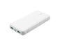 Batterie externe blanche avec deux ports USB et des indicateurs de charge.
