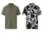 Chemises à manches courtes : unie vert olive et à motifs floraux noir et blanc.