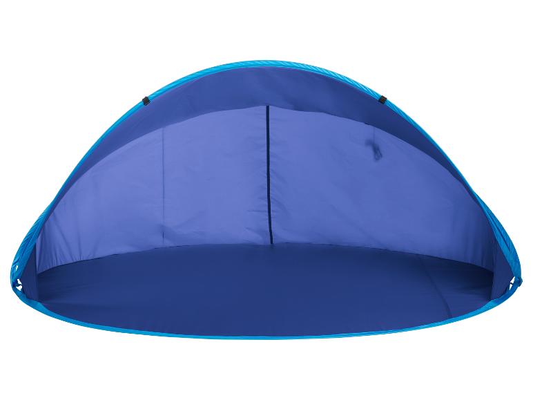 Tente de plage bleue : abri solaire compact et facile à installer.