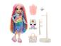 Poupée Rainbow High aux cheveux arc-en-ciel, robe à paillettes et accessoires, dont une figurine de licorne.