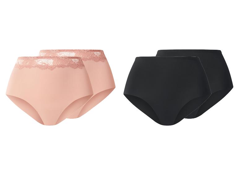 Twee paar dames high-waist slips, één perzikkleurig met kant en één zwart.