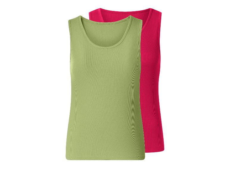 Set van twee geribbelde tanktops, één groen en één fuchsia.