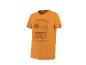 T-shirt orange avec imprimé de magasin de surf et texte 'ENDLESS SUMMER RIDING THE WAVES'.