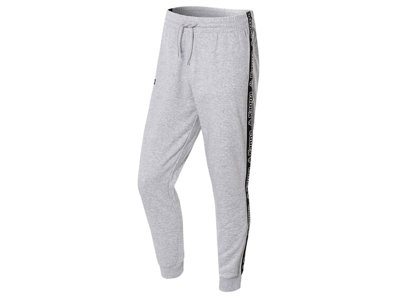 Grijze joggingbroek met K-Way logo langs de zijkant.
