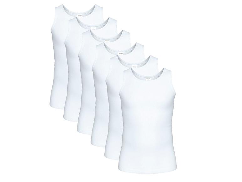 Set van zes witte dameshemdjes, diagonaal gerangschikt.