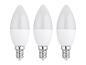 Drie witte LED-lampen met een E14 fitting.