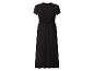 Zwarte maxi-jurk met korte mouwen en elastische taille.