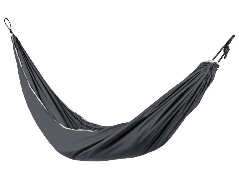 Donkergrijze camping hangmat.