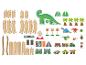 Houten speelset met dinosaurus-thema, inclusief treinrails, dinosaurussen en accessoires.