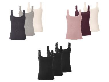 ESMARA® Tops côtelés avec dentelle pour femmes, 3 pièces