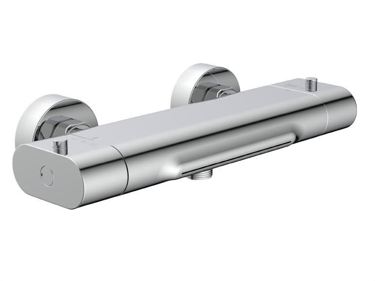 Een chromen thermostaatkraan voor de douche