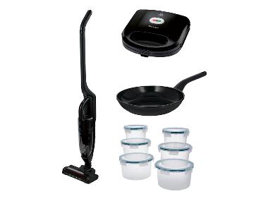 SILVERCREST® Student Pack: aspirateur 2 en 1, appareil croque-monsieur, poêle en fonte d'alu & 6 boîtes de conservation
