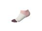 Chaussette courte à trois bandes de couleur : rose, crème et bordeaux foncé.