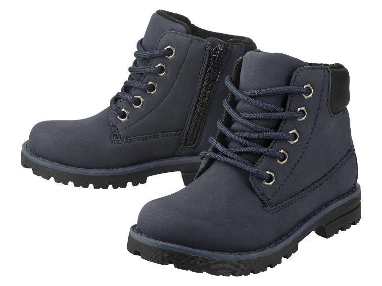 Une paire de bottes lacées bleu foncé avec une fermeture éclair latérale.