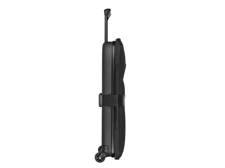 Valise noire à roulettes avec poignée télescopique.