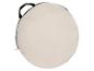Beige ovale rugzak met rits en zwarte band.