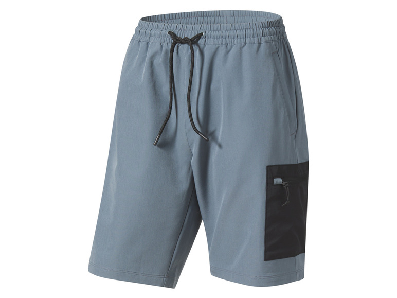 Blauwe sportbroek met zwarte details en een zak.