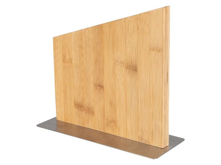 Bloc à couteaux en bambou avec base en métal.
