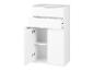 Witte kast met twee lades en een deur met planken.