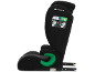 Siège-auto pour enfant noir avec guide-ceinture vert sur le côté.