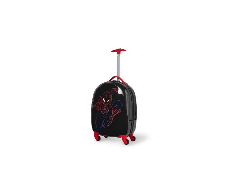 Zwarte Spiderman kinderkoffer met rode wielen en handvat