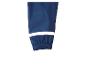 Blauwe regenbroek met reflecterende streep en elastische zoom.