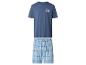 Blauwe herenpyjama met T-shirt en geruite shorts, met de tekst 'CALL IT A DAY'.