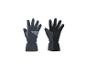 Une paire de gants de ski gris et noirs avec des poignets élastiques.