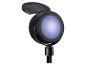 Zwarte LED-solarspot met violet licht, ideaal voor tuinen en buitenruimtes.