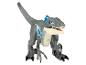 Un jouet de velociraptor gris avec des accents bleus.