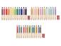 Trois ensembles de crayons de couleur en bois avec taille-crayons, certains multicolores.