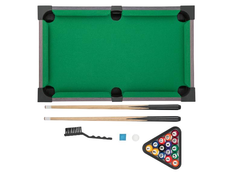 Miniatuur pooltafelset met keuen, ballen, rek, borstel en krijt