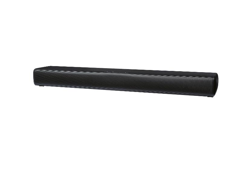 Een zwarte soundbar met luidsprekers.