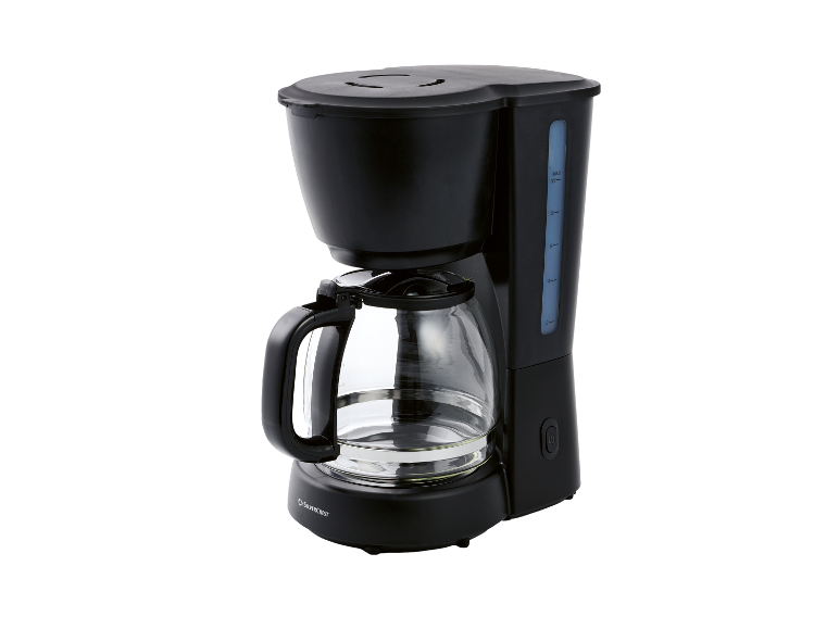 Zwarte SilverCrest koffiezetapparaat met glazen kan.