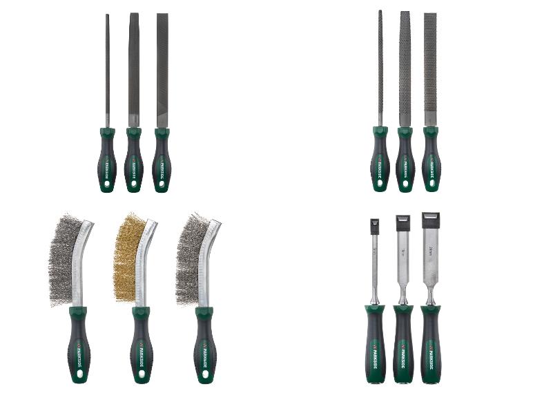 Ensemble de limes, brosses métalliques et ciseaux à bois PARKSIDE pour le travail manuel.