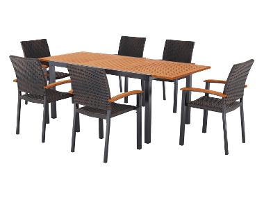 LIVARNO® Ensemble de jardin Valencia : table extensible avec 6 chaises empilables