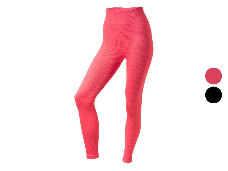 Legging côtelé corail taille haute, présenté avec des échantillons de couleurs.