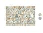 Decoratieve tegels met geometrische en bloemmotieven in warme en koele tinten.