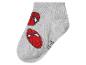 Chaussette enfant grise avec deux masques de super-héros rouges.