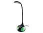 Lampe de bureau LED noire avec bras flexible et base à éclairage coloré.