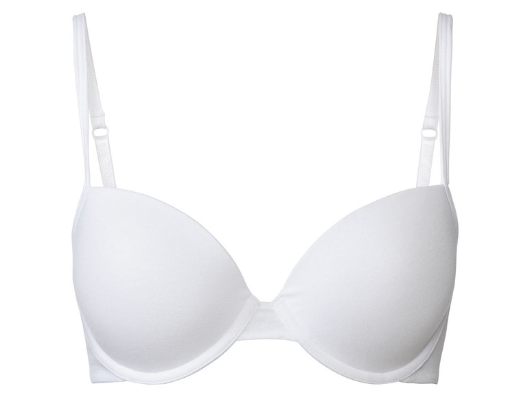 Soutien-gorge blanc avec bonnets lisses et bretelles réglables.
