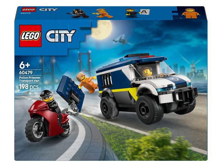 Politie gevangenentransportwagen set met een politieagent, gevangene en motorfiets.