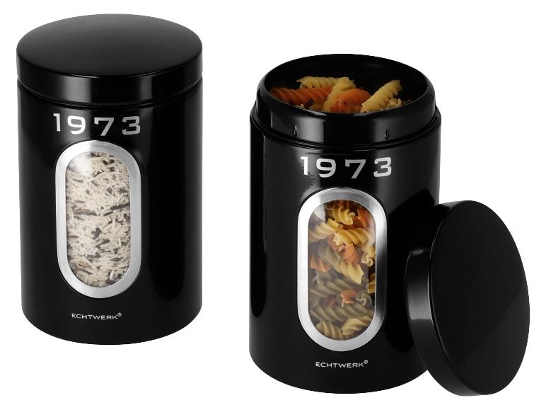 Twee zwarte Echtwerk 1973 keukendozen met transparante vensters