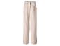 Lichtbeige geplooide broek met rechte pijpen.